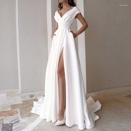 Casual Dresses Elegant Women Evening Dress Long Party V Neck Ruffle Gown White Red Black Solid Colour Maxi Robe Chic Design Vestidos