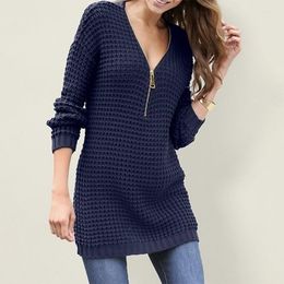 Casual Dresses Fall 2023 Sweater Dress Female Long Sleeve Front Zipper V Neck Mini Straight White Red Black Navy Blue Vestidos