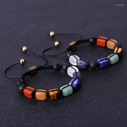 Strand Rectangular Natural Stone Bracelet Women 7 Chakra Handmade Beads Bracelets Men Yoga Energy Jewellery Gift BYZ-7