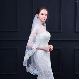 Bridal Veils NUZK Short Veil With Comb One Layer Lace Applique Wedding Accessories Blondas Para Velos De Novia