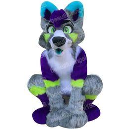 Halloween Long Fur Husky Mascot Costume Cartoon Character Outfit Suit Adults Size Birthday Party Outdoor Carnival Festival Fancy dress