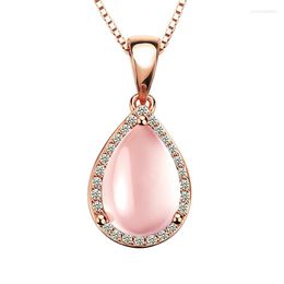 Pendant Necklaces Ociki Rose Gold Color Ross Quartz CZ Pink Opal Waterdrop Necklace Chokers For Women Girls Gift Drop Jewelry