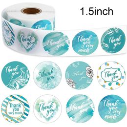 Jewellery Pouches Bags 1.5Inch Thank You Stickers Blue Lables Sticker Roll 100-500pcs For Scrapbooking Packaging Gift Box Wedding Sealing Dec