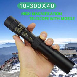 Telescope & Binoculars 10-300X40 Powerful Monocular Mini HD Portable BAK4 Prisms For Hunting Camping With Mobile Phone Holder