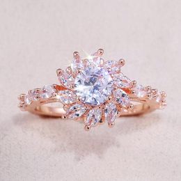 Wedding Rings JK Romantic Plant Shaking Snow Flower Engagement Rose Gold Farouche Dream Proposal Wholesale WOmen Gadget Ring