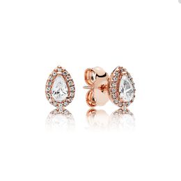 Rose Gold Teardrop Stud Earrings for Pandora Jewellery Real Sterling Silver Wedding Party Earring Set For Women Sisters Gift Crystal diamond earring with Original Box