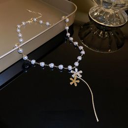 Chains Pearl Zircon Flower Tassel Necklace Light Luxury Premium Collar Chain Woman Banquet Jewellery Gift For Friends