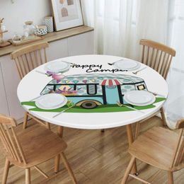 Table Cloth Waterproof Happy Camper Camping Cover Elastic Fitted Travel Car Adventure Backed Edge Tablecloth For Dining