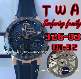 TWA 326-03 Black Toro Perpetual Calendar Luxury Men's Watch UN-32 Automatic Chain Closing Movement, 316L Steel/Ceramic Rim/Button/Crown, Sapphire Glass, 43mm, one