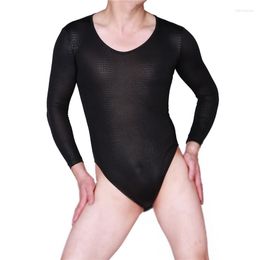 Men's T Shirts Sexy Men Plus Size Snake Print Top Skinny Lycra Bodysuit Long Sleeve High Stretchy See Through O Neck Body Wear Night Club