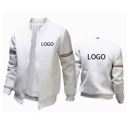 Men's Jackets Custom Logo Men Solid Color Jacket Autumn Long Sleeve Slim Fit Casual Sport Zip Outdoor Tops CoatMen's