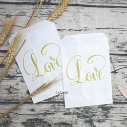 Gift Wrap 25/50/100 Pcs Kraft Paper Gold Love Letters Bags Candy Food Packaging Postcard Wedding Birthday