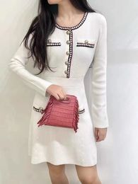 Casual Dresses M-aje Wool Blended Contrasting Single Breasted Knitted Mini Dress White Black