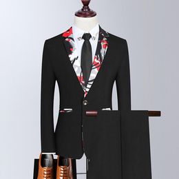 Men's Suits & Blazers Jacket Pants 2 Pcs Set / Nice Casual Boutique Business Camouflage Collar Suit Coat Trousers