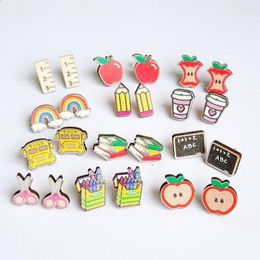 Stud Earrings Cute Teacher School Appreciation Gift Bus Apple Pencil Back 2 Gifts Jewelry Wholesale