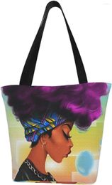 Storage Bags Decorative African Women American Extra Large Canvas Shoulder Tote Top Handle Bag For Gym Beach Weekender Travel Shopping