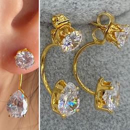 Dangle Earrings White Zircon Stud For Women Female Luxury Water Drop Wedding Jewellery Rose Gold Silver Colour Crystal