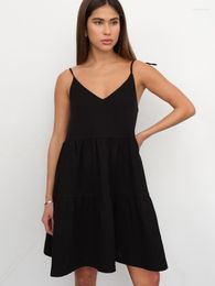 Women's Sleepwear Linad Black Night Dress Women Casual V Neck Spaghetti Strap Female Solid 2023 Spring Woman Dresses Cotton Pyjamas