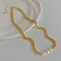 Chains Minar Cool Baroque Freshwater Pearl Strand Beaded Necklaces For Women 14K Real Gold Plated Brass Chunky Cuban Chain Necklace