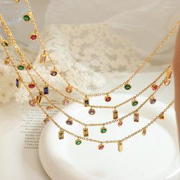 Pendant Necklaces Colourful Zircon For Women Tarnish Free Waterproof Stainless Steel Choker Jewellery Accessories