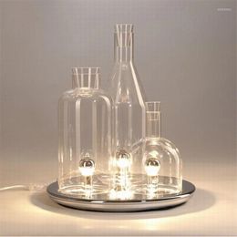 Table Lamps Modern Wine Bottle Chrome Clear Metal Glass Lamp Creative Desk Decor Lighting Fixture TA103