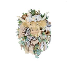 Decorative Flowers Highlands Cow Wreath Spring Decor Easter For Front Door Hanger Welcome Wreaths Hanging Garland Festival Patio