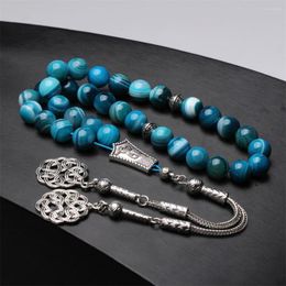 Strand Professional Tasbih Factory Natural Blue Agate Stone Muslim Prayer Beads Men Misbaha Bracelet Turkish Tesbih Islamic Rosary