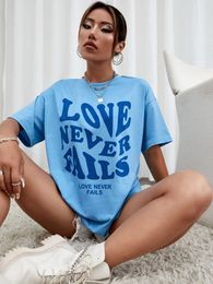 Womens T-shirt Love Never Falls Short Sleeve Summer Breathable Cool Tops All-math Loose Clothes Street Hip Hop Female Cotton Tee Shirts 230512