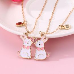 Chains Lovecryst 2Pcs/set Cartoon Magnetic Drip Oil Alloy Pendant Friend Necklace For Kids Girls Fashion Friendship Gifts