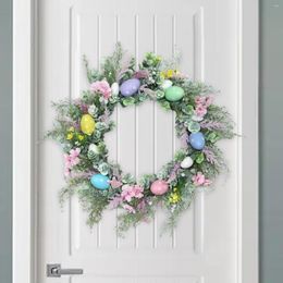 Decorative Flowers 45cm Easter Egg Wreath Front Door Spring Wall Hanging Greenery Garland For Holiday Farmhouse Indoor Outdoor Garden Home