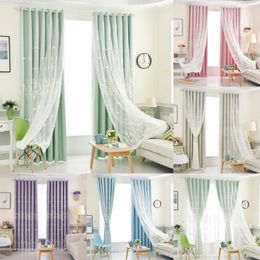Curtain Korean Double Blackout Curtains With Embroidered Sheer 1 Piece Living Room Bedroom Window Decoration Elegant Darkening Drapes