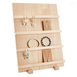 Jewelry Pouches 4-Tier Wooden Earring Display Stand With Slots Rustic Card Holder For Showing Exhibition Storage