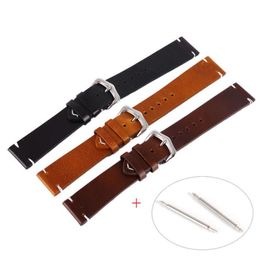 Black Wax Oil Skin Watch Straps Vintage Genuine Leather Watchband Calfskin Watch Straps 18mm 20mm 22mm Brown Stainless Bracelet168S
