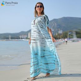 Swimwear Para Praia 2023 New Summer Swimwear Cover Up Chiffon Smudge Printing Sexy White Polka Maxi Beach Dress Women Beachwear