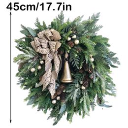 Decorative Flowers & Wreaths Ly Farmhouse Christmas Wreath With Ring Bell Holiday Front Door Hanging Ornament Decoration