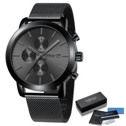 Wristwatches Watch For Men Quartz Date CRRJU Black Fashion Sports Watches Waterproof Chronograph Male Clock Relogio MasculinoWristwatches Wr