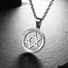 Pendant Necklaces Silver Colour Hexagram Men's Necklace Round StarOfDavid For Men Charm Fashion Long Chain 24Inch Male Jewellery