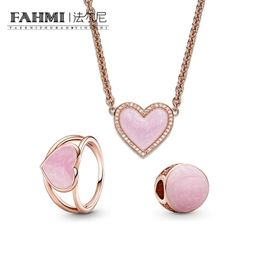 Pan-Style Pink Paisley Love Ring Necklace Set Rose Gold Fashion Romantic Women's Jewelry Send Friends Gift Party Got Engaged