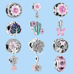 925 sterling silver charms for pandora Jewellery beads DIY Pendant women Bracelets beads 925 pink flowers Butterfly Glass Bead Accessories