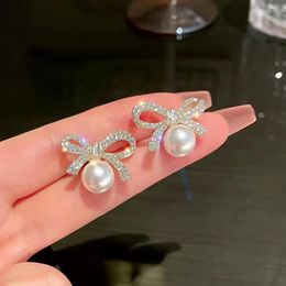 Stud Earrings Korean Bowknot Pearl Earring For Women Girls Classic Party Wedding Punk Jewellery Gift E129