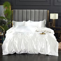Bedding sets Mulberry Silk Bedding Set with Duvet Cover Bed Sheet Pillowcase Luxury Satin Bedsheet Solid Colour King Queen Full Twin Size 230512