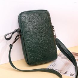 Evening Bags 2023 Female Mobile Phone Shoulder Embossed Messenger Vertical Square Pu Leather Designer Brand Purse And