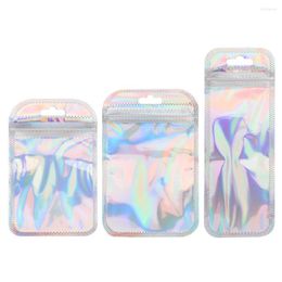 Jewelry Pouches 50pcs/bag High Quality With Hang Hole Resealable Iridescent Packaging Bag OPP Bags Self Sealing Zip Lock