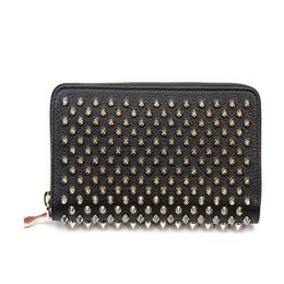 Men Women Genuine Cow Leather Red Line With Spikes Fashion Wallets Ladies New Party Wallets Holders250Z