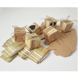 Gift Wrap 20/10pcs Romantic Vintage Heart Kraft Paper Candy Box With Burlap Twine Wedding Favour And Bag Party Supplies