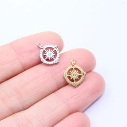 Charms 10pcs Wholesale Stainless Steel Mini Sea Compass Pendant DIY Necklace Earrings Bracelets Unfading Colourless 2 Colours