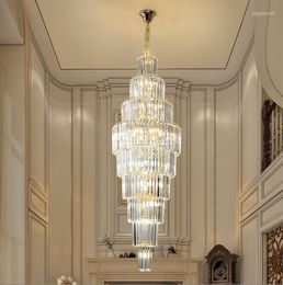 Pendant Lamps Duplex Building Crystal Living Room Chandelier Post-modern Light Luxury Jump Floor Villa With High Stairs And Long