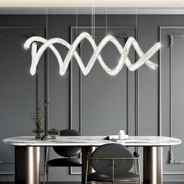 Pendant Lamps Postmodern Light Luxury Restaurant Chandelier Crystal Decorative Strip Lamp Simple Atmosphere Villa Art Dining Table Bar