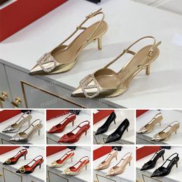 Brand Sandals for Women High Heels Pointed Casual Shoes Classics Metal Buckle Thin Heel 6cm 8cm 10cm Genuine Leather Sexy Shallow Summer Red Wedding Shoes 34-44 zm13