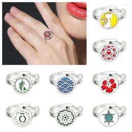 Cluster Rings 12mm Diffuser Finger Knuckle Stainless Steel Women Girls Moon Lotus Charm Bohemian Ring Fashion Jewellery Gift